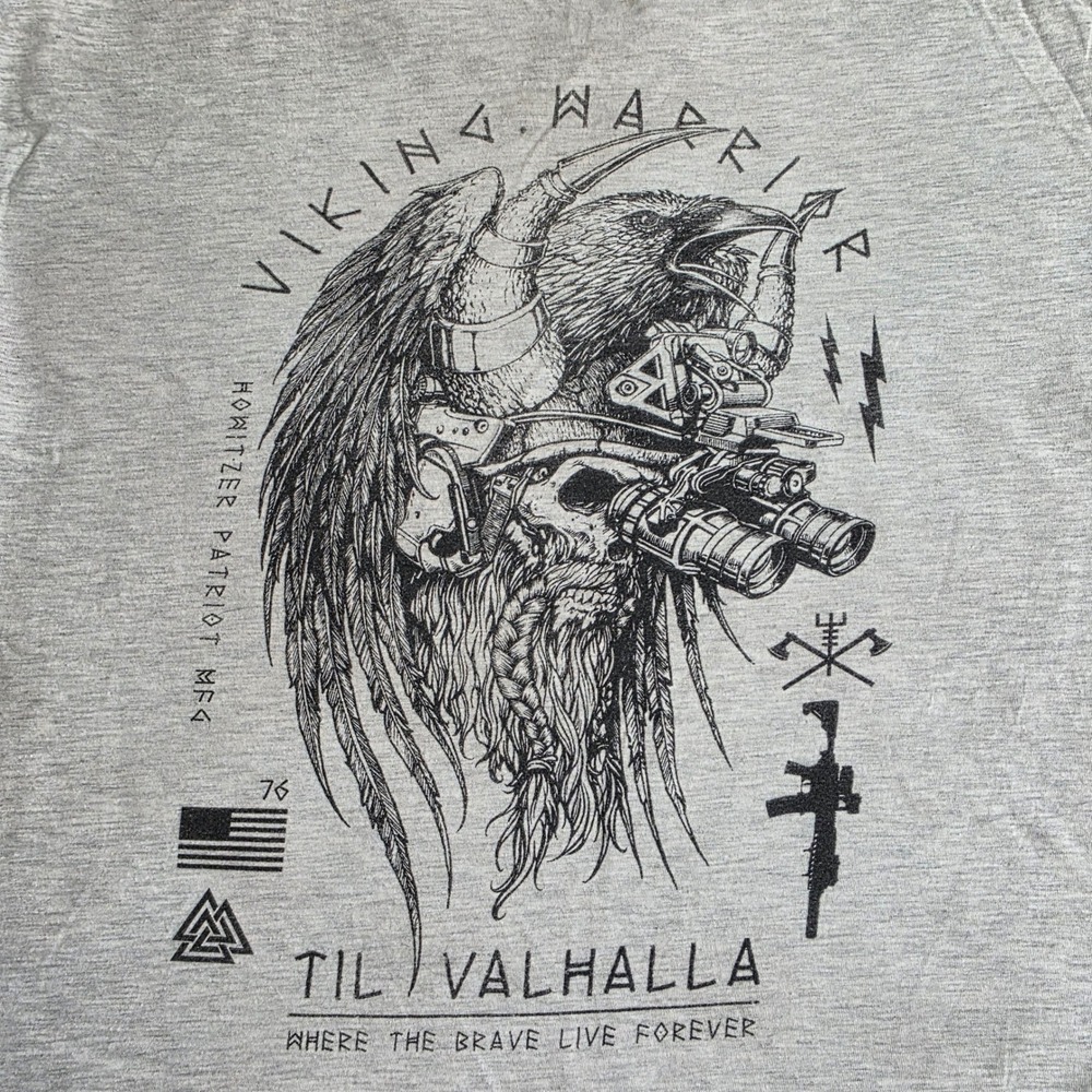 Howitzer Mens Viking Warrior Til Valhalla Graphic T-Shirt Gray XL Patriot MFG